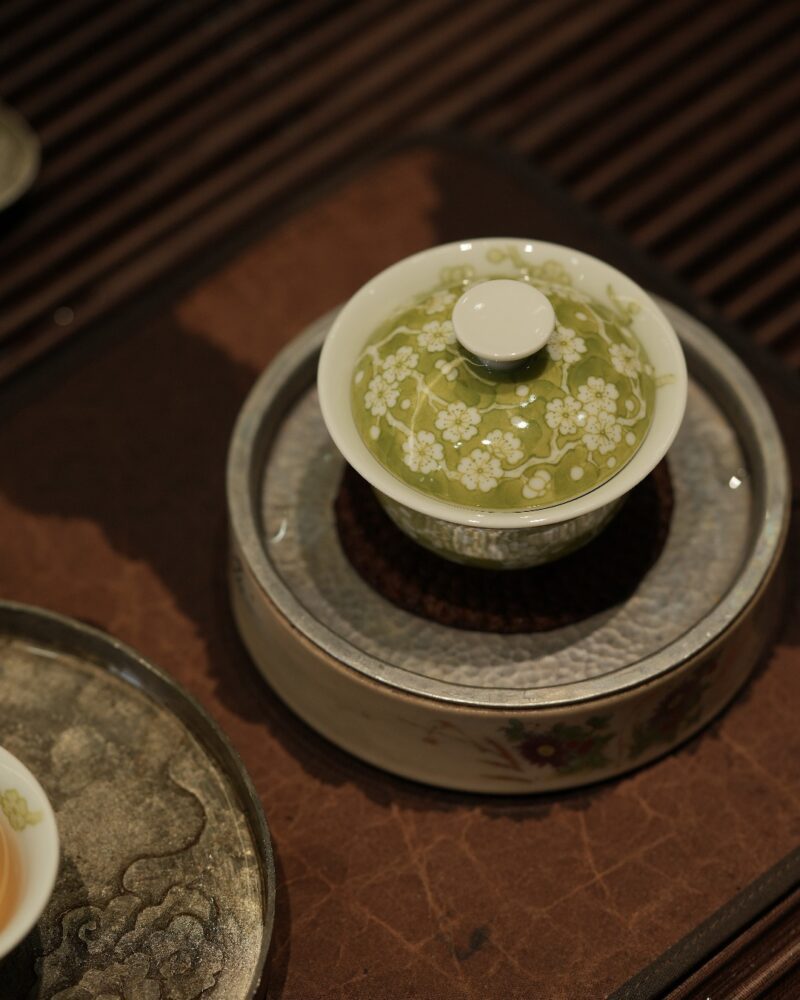 Handmade Hand-painted Grass Green Ceramic Plum 60ml Gaiwan Set Pre Order Ship In 20 Days