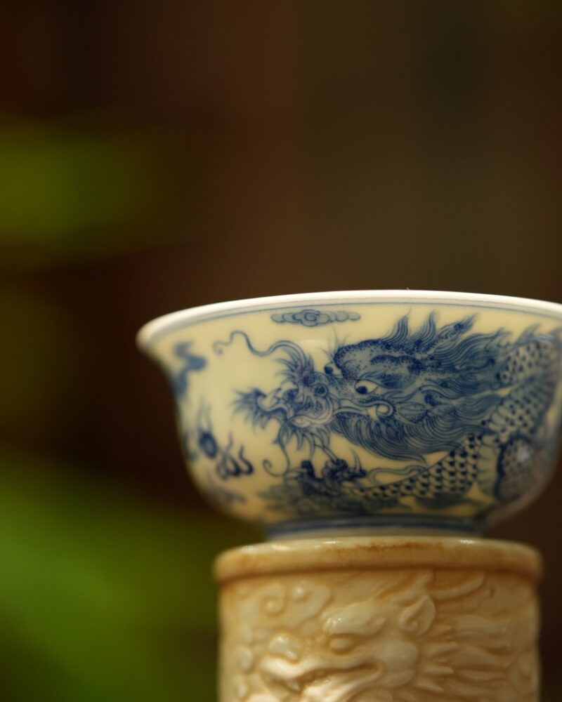 Handmade Hand-painted Qinghua Ceramic Chinese Dragon 50ml Gaiwan Pre Order Ship in 20 Days