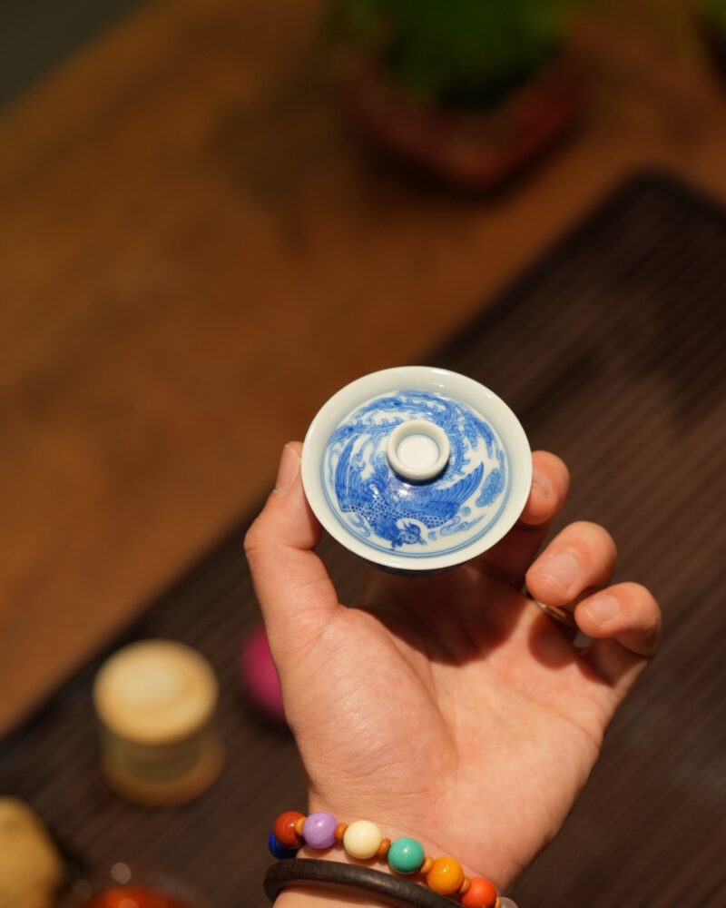 Handmade Hand-painted Qinghua Ceramic Chinese Dragon 50ml Gaiwan Pre Order Ship in 20 Days