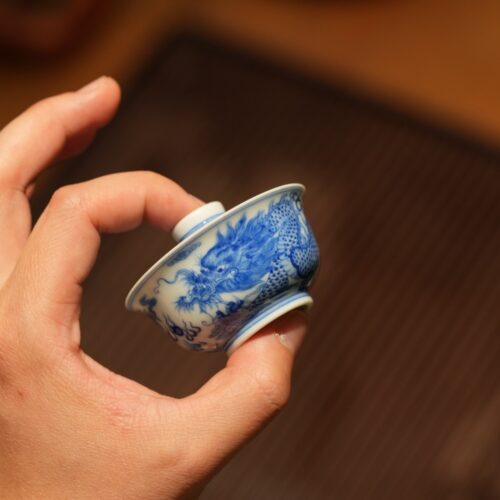 Handmade Hand-painted Qinghua Ceramic Chinese Dragon 50ml Gaiwan Pre Order Ship in 20 Days
