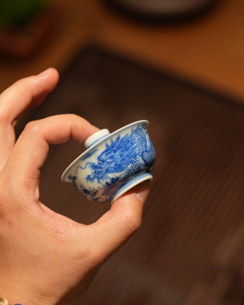 Handmade Hand-painted Qinghua Ceramic Chinese Dragon 50ml Gaiwan Pre Order Ship in 20 Days