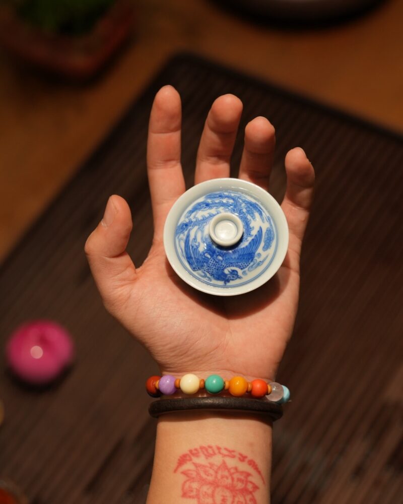 Handmade Hand-painted Qinghua Ceramic Chinese Dragon 50ml Gaiwan Pre Order Ship in 20 Days