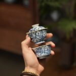 Handmade Hand-painted Qinghua Ceramic Pine Bamboo Plum 60ml Gaiwan Set Pre Order Ship in 20 Days