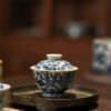 Handmade Hand-painted Qinghua Ceramic Pine Bamboo Plum 60ml Gaiwan Set Pre Order Ship in 20 Days