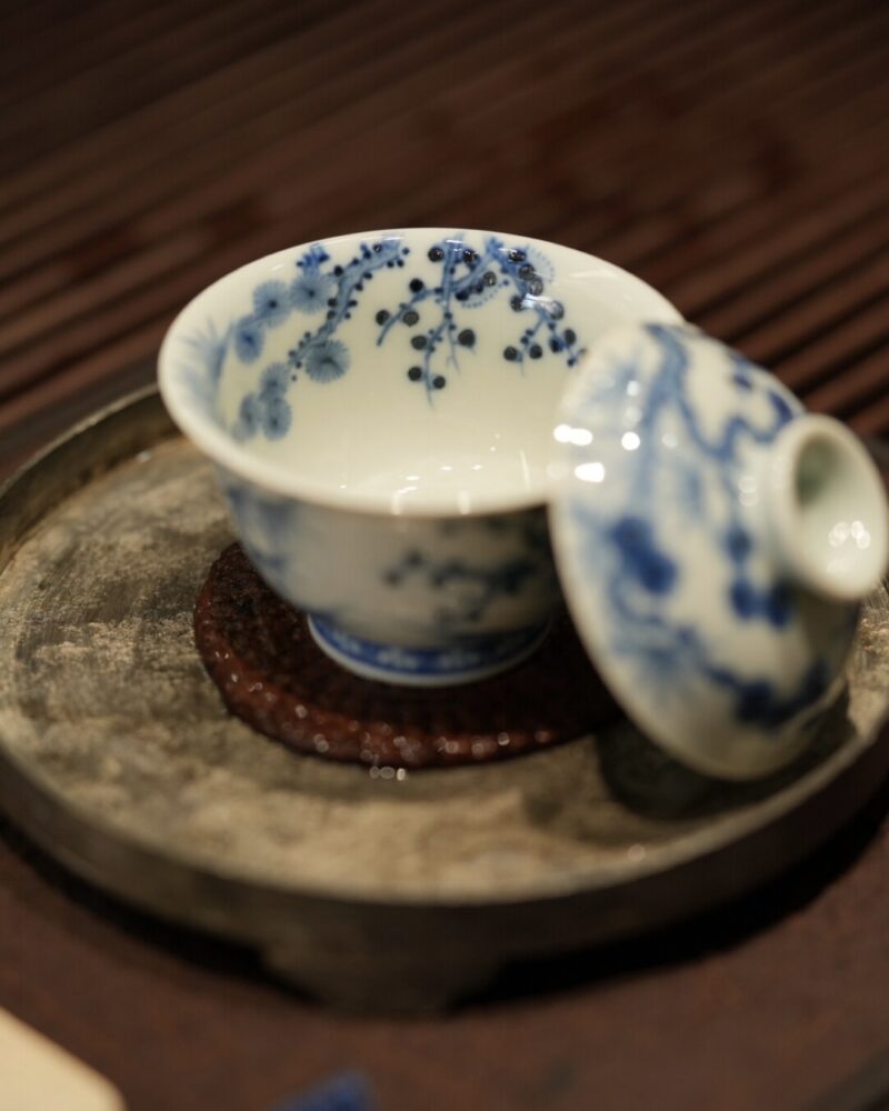 Handmade Hand-painted Qinghua Ceramic Pine Bamboo Plum 60ml Gaiwan Set Pre Order Ship in 20 Days