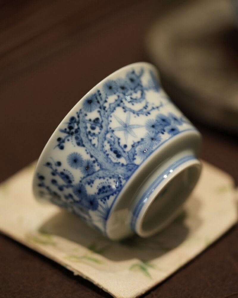 Handmade Hand-painted Qinghua Ceramic Pine Bamboo Plum 60ml Gaiwan Set Pre Order Ship in 20 Days