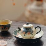 Handmade Hand-painted Vintage Style Ceramic Hydrangea Pumpkin 110ml Chinese Teapot