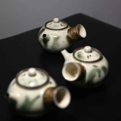 Handmade Vintage Style Powder Glaze Ceramic Gradient Green 120ml Side Handled Teapot