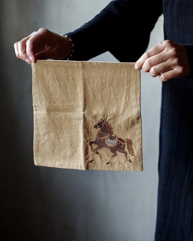 Handmade Embroidered Fabric Horse Year Tea Towel