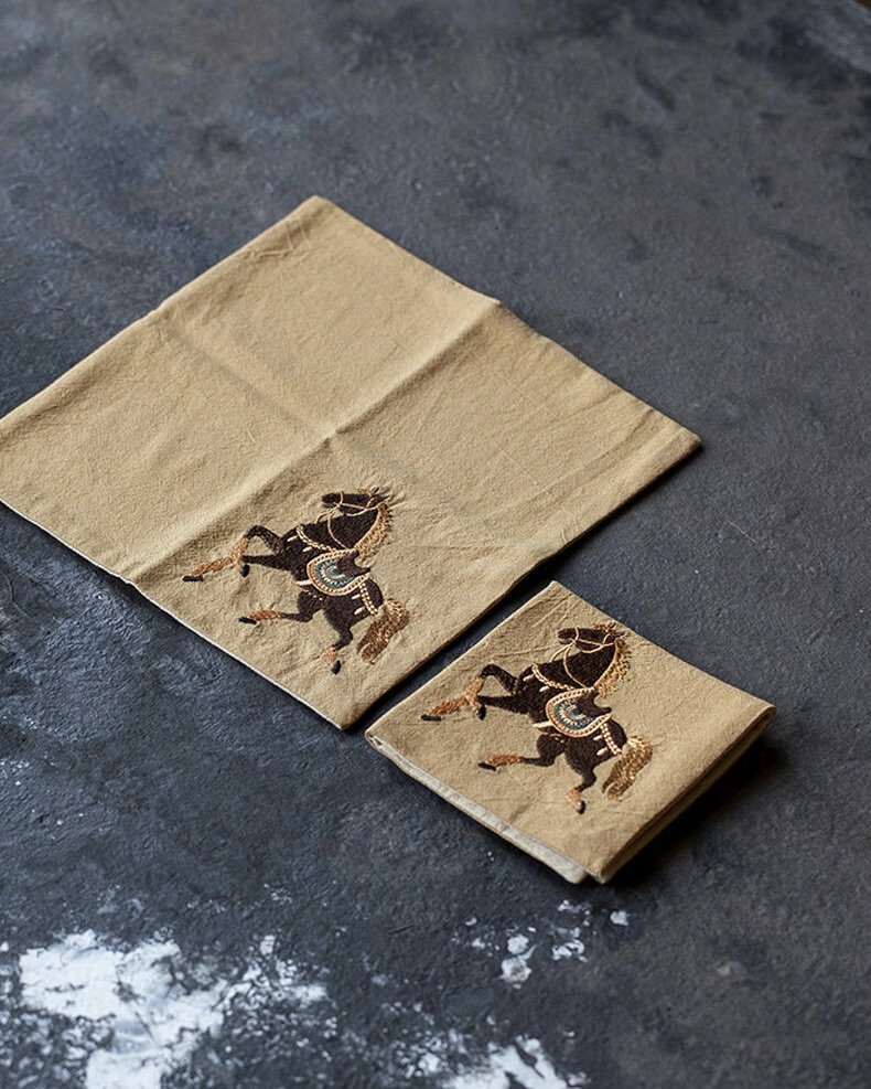 Handmade Embroidered Fabric Horse Year Tea Towel