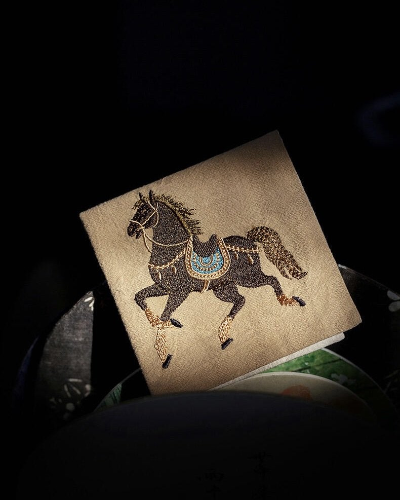 Handmade Embroidered Fabric Horse Year Tea Towel