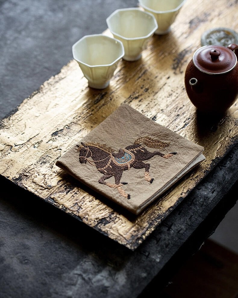 Handmade Embroidered Fabric Horse Year Tea Towel