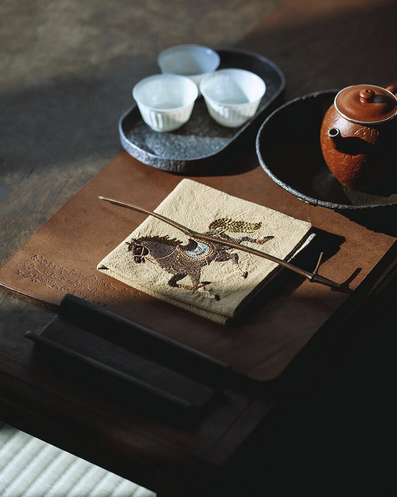 Handmade Embroidered Fabric Horse Year Tea Towel