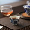 Handmade Hand-painted Hexagonal Qinghua Ceramic Flowers 40ml Tea Cup