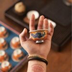 Handmade Hand-painted Qinghua Fan Hong Ceramic Dragon Through Flowers 50ml Host Cup