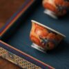 Handmade Hand-painted Qinghua Fan Hong Ceramic Dragon Through Flowers 50ml Host Cup
