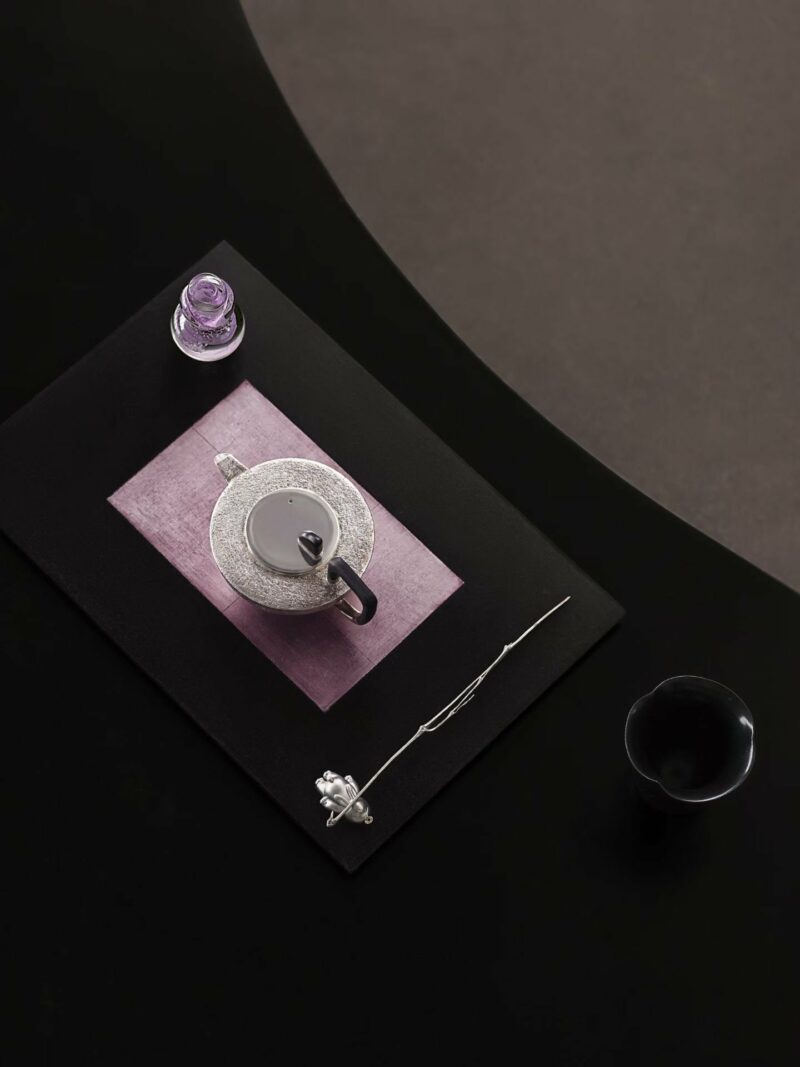 Handmade Traditional Lacquer Wood Purple Rain Tea Tray