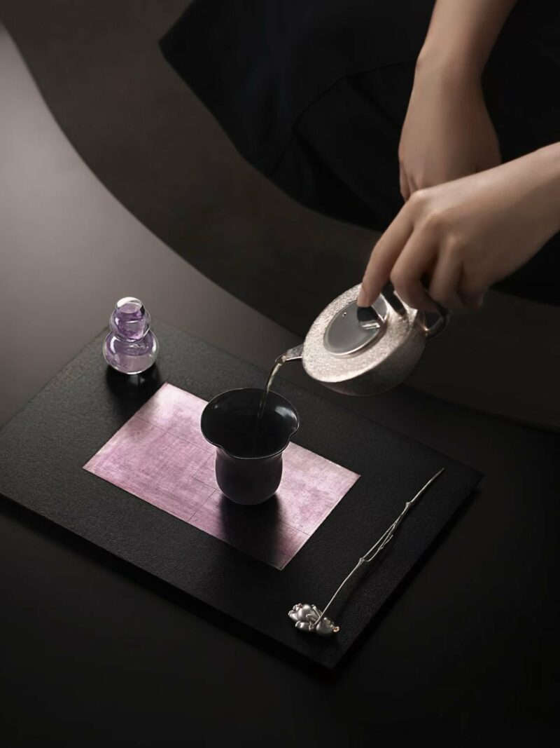 Handmade Traditional Lacquer Wood Purple Rain Tea Tray