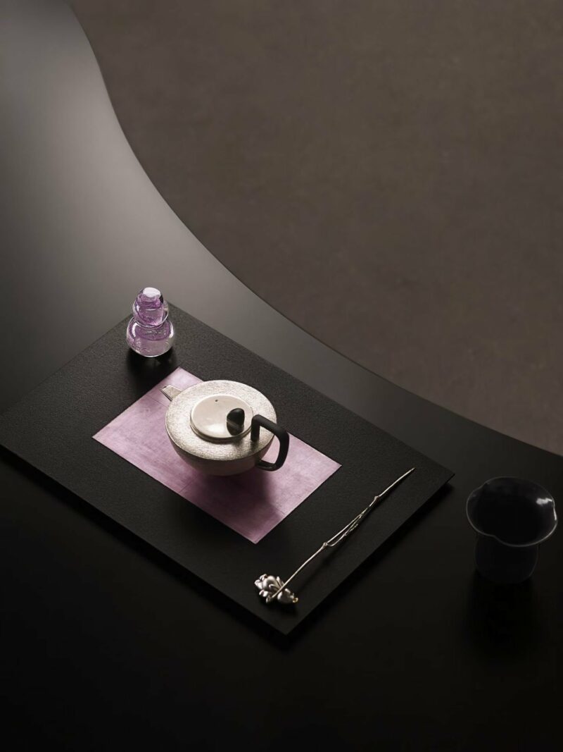 Handmade Traditional Lacquer Wood Purple Rain Tea Tray