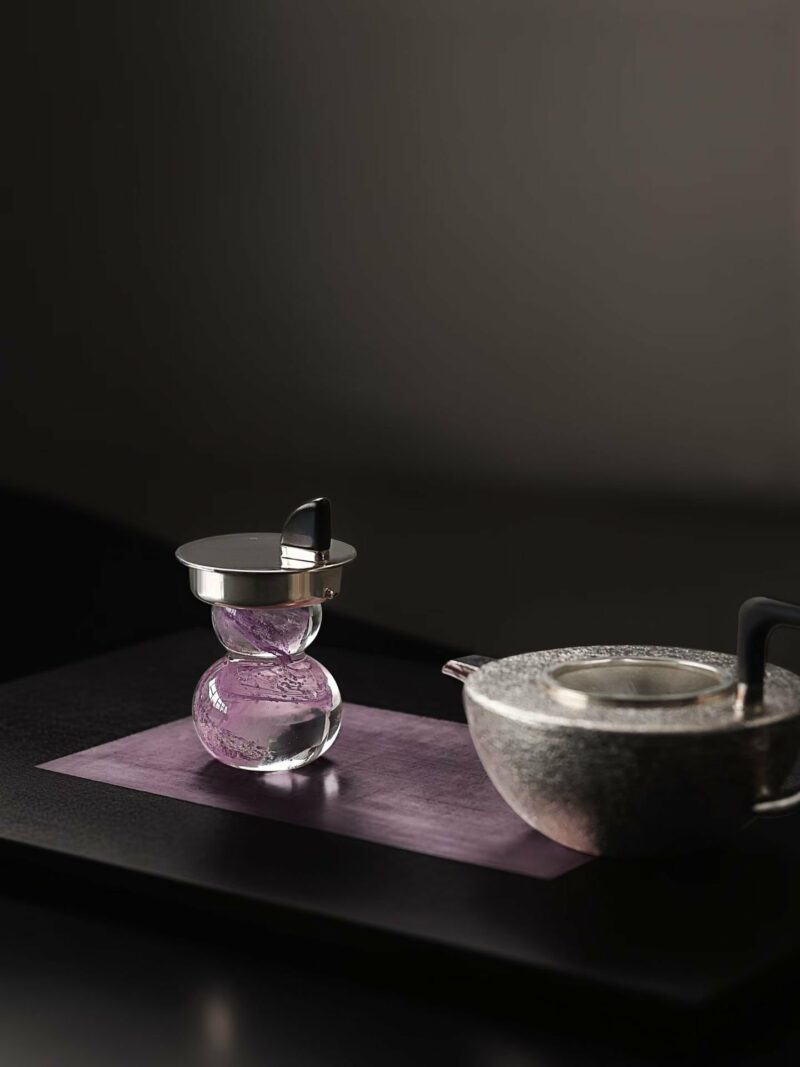 Handmade Traditional Lacquer Wood Purple Rain Tea Tray