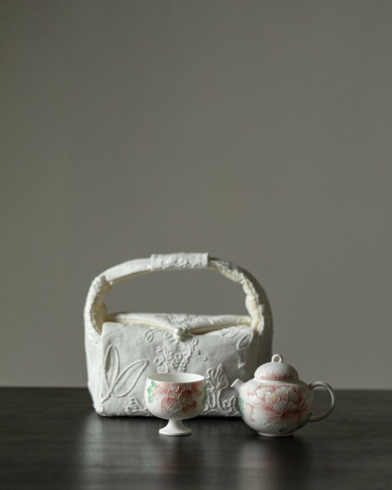 Hand-painted Ceramic Soft pink peony blossom 145ml Chinese Teapot Set