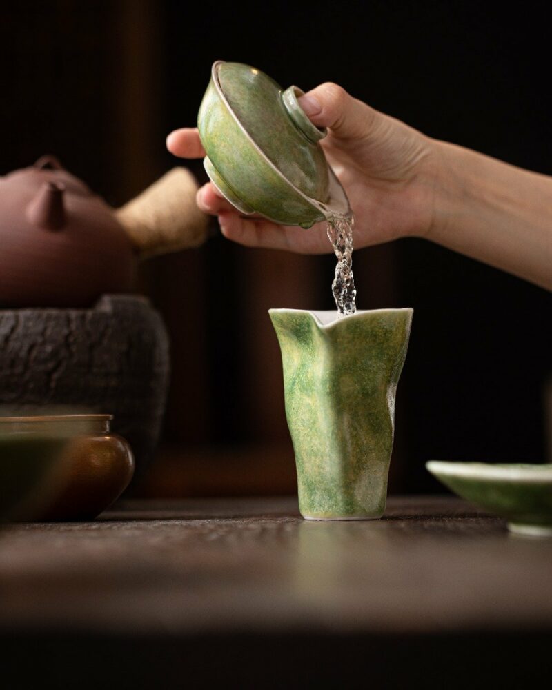 Handmade Gradient Glaze Ceramic Bamboo Green 100ml Gaiwan