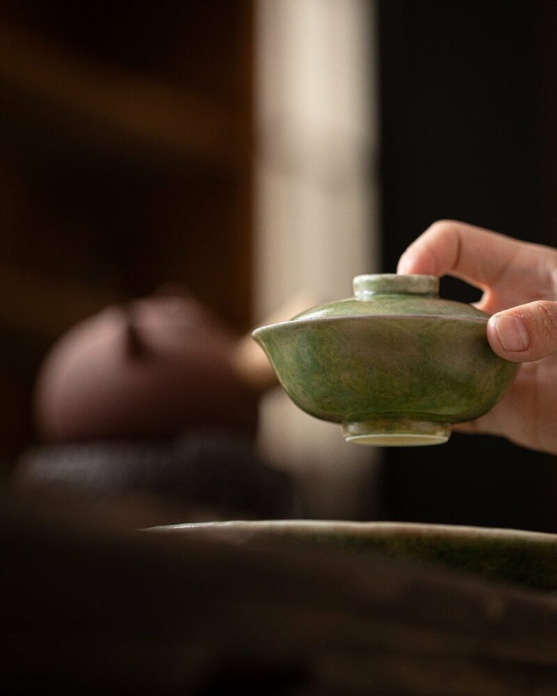 Handmade Gradient Glaze Ceramic Bamboo Green 100ml Gaiwan