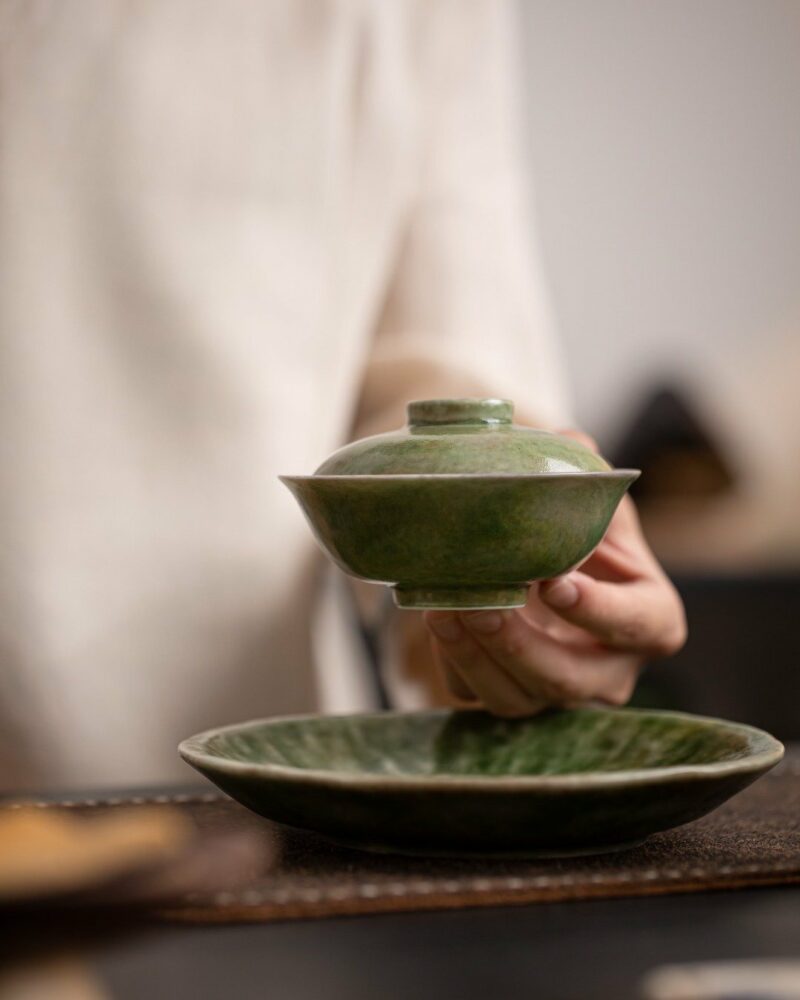 Handmade Gradient Glaze Ceramic Bamboo Green 100ml Gaiwan