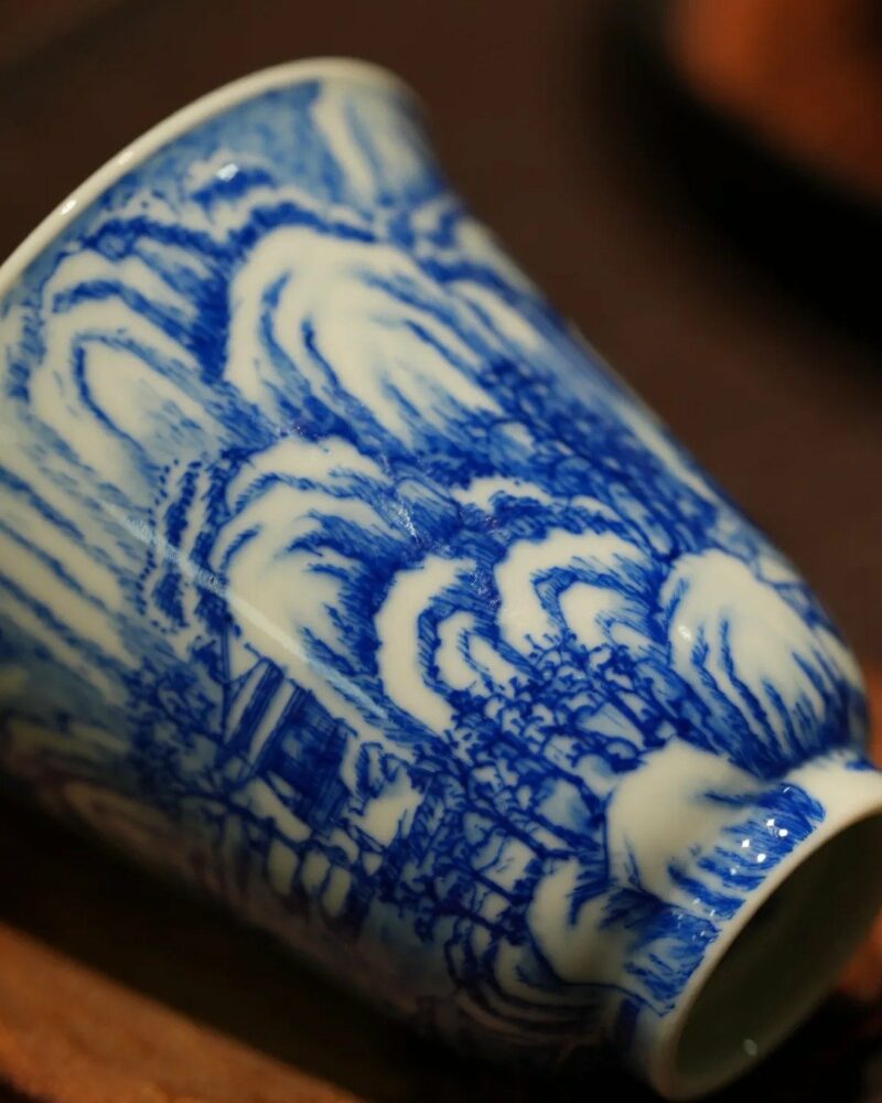 Handmade Hand-painted Ceramic Blue and White Landscape Snow Scene 80ml Host Cup