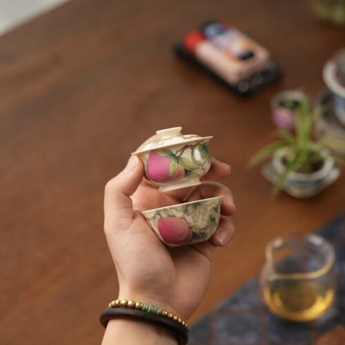 Handmade-Hand-painted-Fen-Cai-Ceramic-Longevity-Peach-50ml-Gaiwan-Set-Pre-Order-Ship-In-20-Days1 Handmade Hand-painted Fen Cai Ceramic Longevity Peach 50ml Gaiwan Set Pre Order Ship In 20 Days