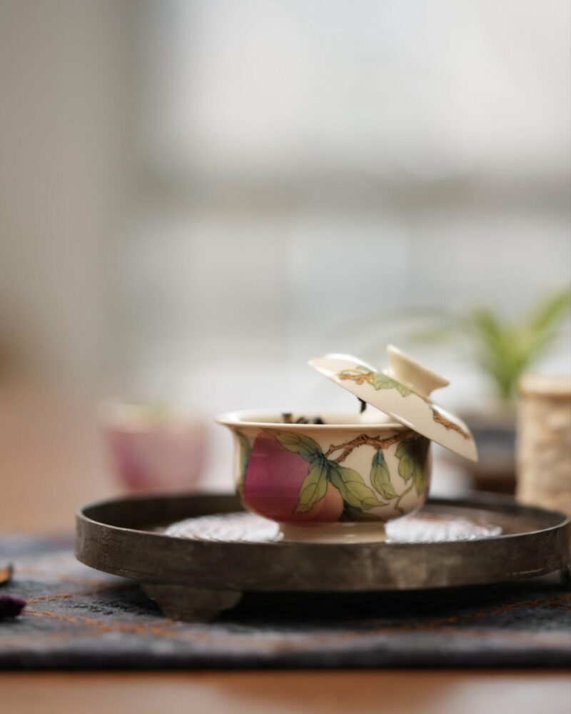 Handmade Hand-painted Fen Cai Ceramic Longevity Peach 50ml Gaiwan Set Pre Order Ship In 20 Days