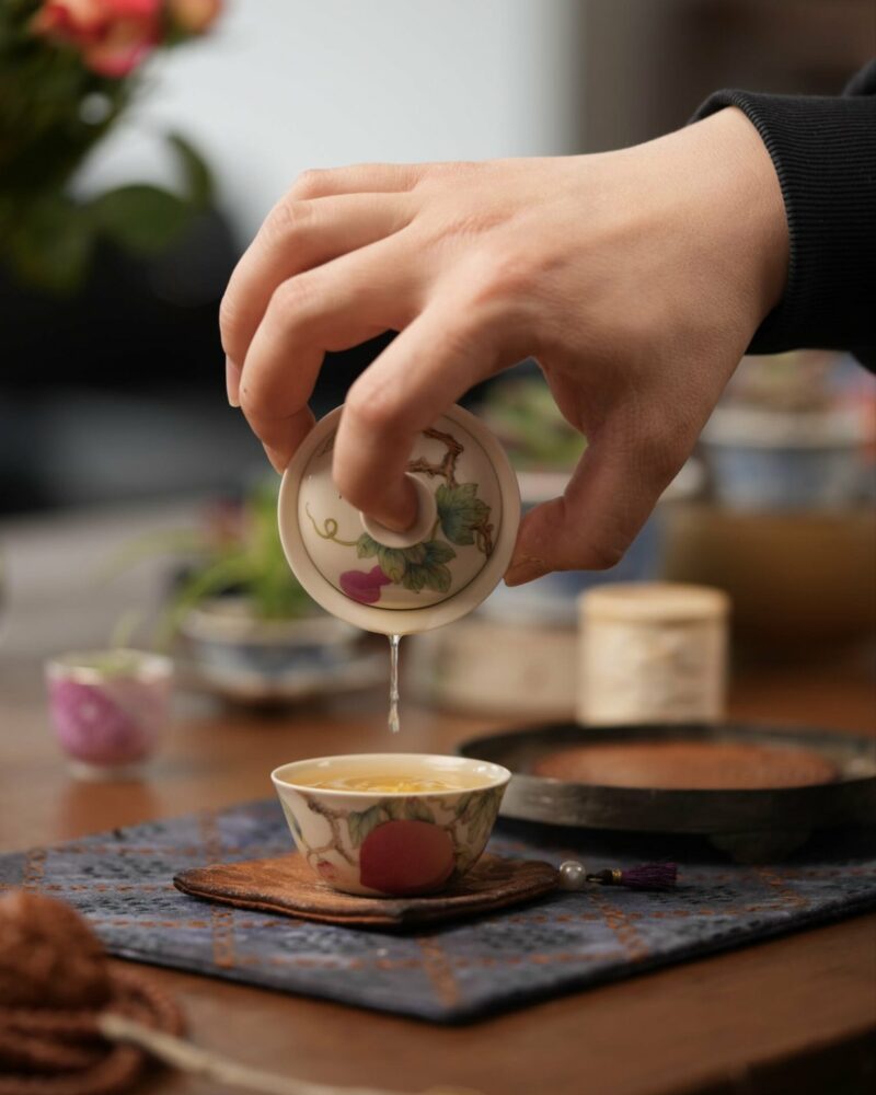 Handmade Hand-painted Fen Cai Ceramic Longevity Peach 50ml Gaiwan Set Pre Order Ship In 20 Days