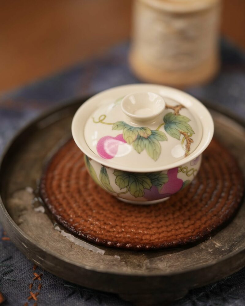 Handmade Hand-painted Fen Cai Ceramic Longevity Peach 50ml Gaiwan Set Pre Order Ship In 20 Days
