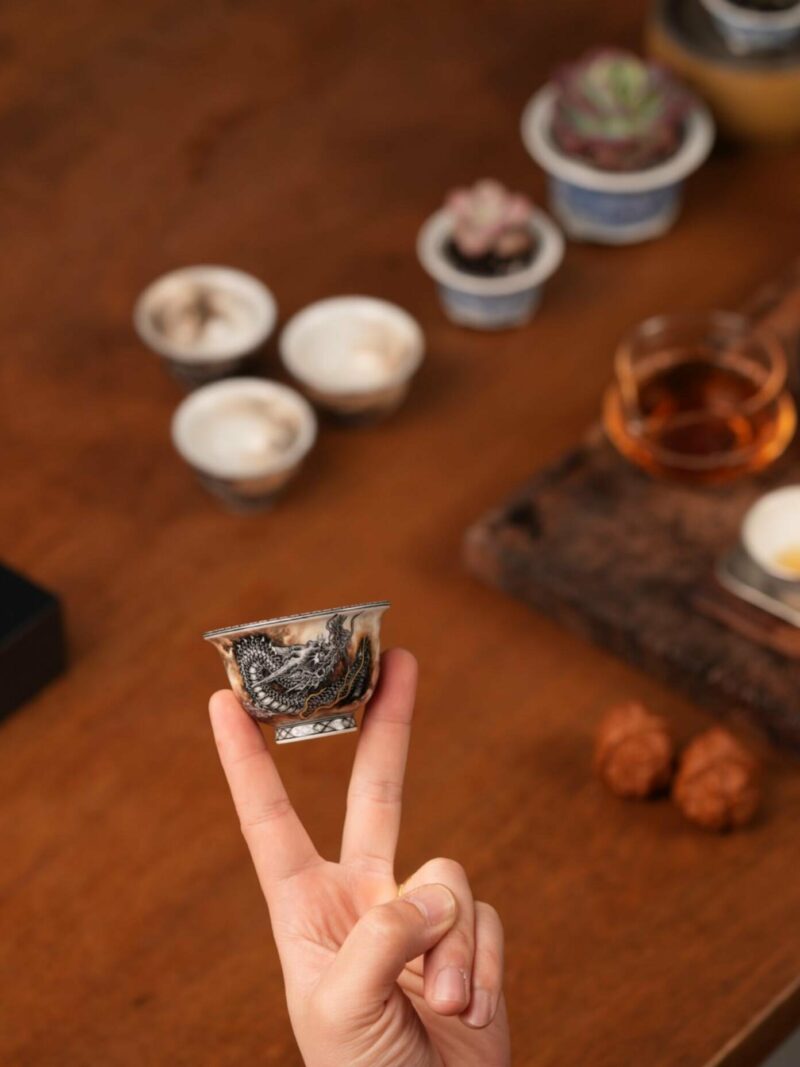 Handmade Hand-painted Ink Painting Ceramic Chinese Dragon 50ml Host Cup Pre Order Ship In 20 Days