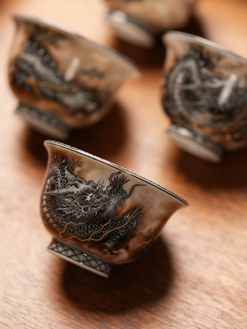 Handmade Hand-painted Ink Painting Ceramic Chinese Dragon 50ml Host Cup Pre Order Ship In 20 Days
