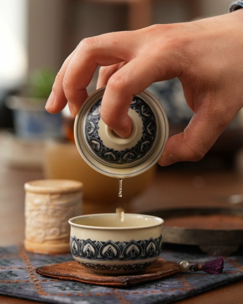 Handmade-Hand-painted-Porcelain-Blue-White-Baoxiang-Pattern-65ml-Gaiwan-Set-Pre-Order-Ship-In-20-Days8 Handmade Hand-painted Porcelain Blue & White Baoxiang Pattern 65ml Gaiwan Set Pre Order Ship In 20 Days