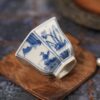 Handmade Hand-painted Qinghua Ceramic Four Seasons Hexagonal 40ml Tea Cup