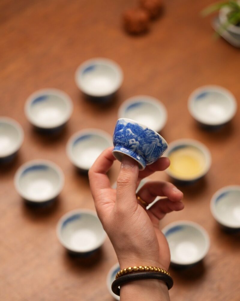 Handmade Hand-painted Qinghua Ceramic Landscape 50ml Host Cup