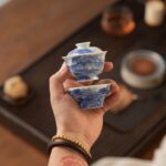 Handmade Hand-painted Qinghua Ceramic Landscape 60ml Gaiwan Set Pre Order Ship In 20 Days