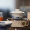 Handmade Hand-painted Qinghua Ceramic Landscape 60ml Gaiwan Set Pre Order Ship In 20 Days