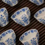 Handmade Hand-painted Qinghua Porcelain Four Flowers Four Fruits Octagonal 110cc Host Cup