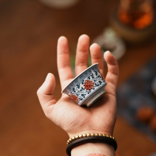 Handmade-Underglaze-Red-Porcelain-Blue-and-White-Twined-Lotus-60cc-Host-Cup1 Handmade Underglaze Red Porcelain Blue and White Twined Lotus 60cc Host Cup