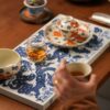 Handmade Underglaze decoration Porcelain Yuan Blue and White Five Dragons Chinese Tea Tray