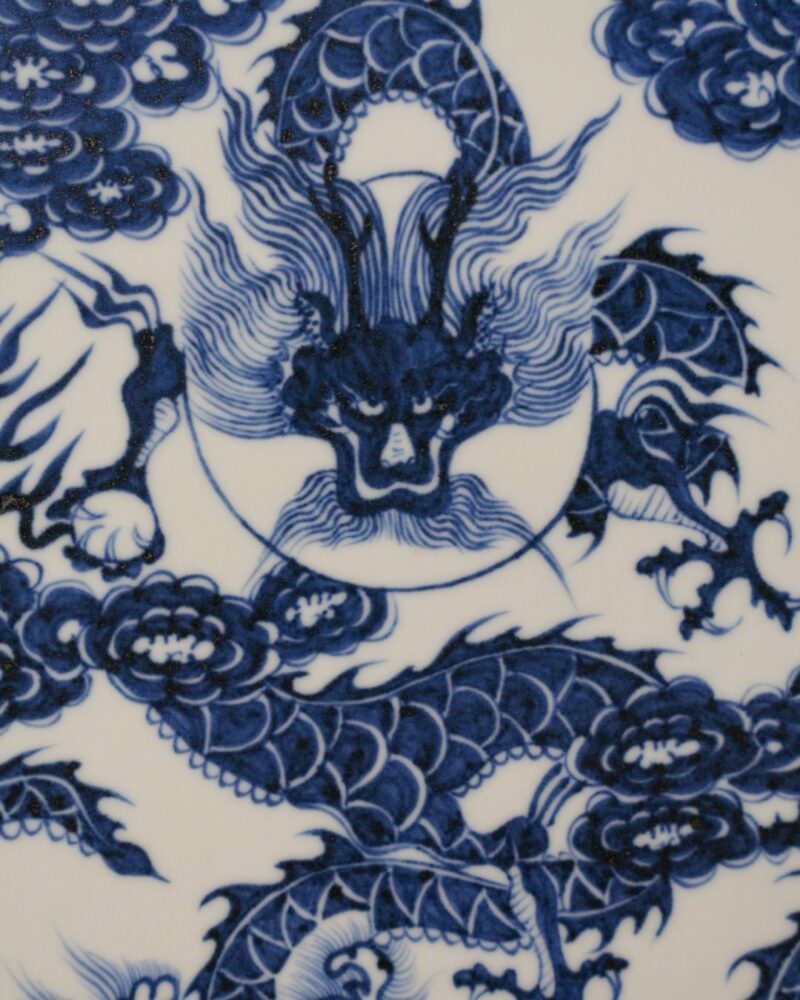 Handmade Underglaze decoration Porcelain Yuan Blue and White Five Dragons Chinese Tea Tray