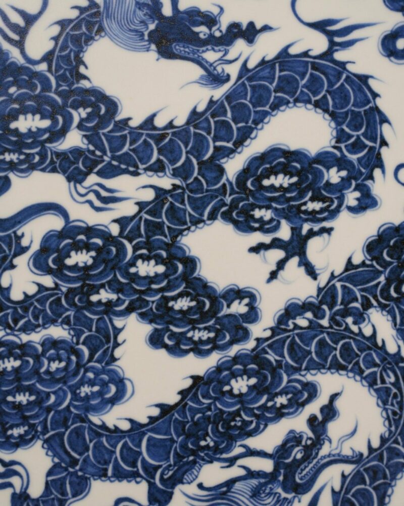Handmade Underglaze decoration Porcelain Yuan Blue and White Five Dragons Chinese Tea Tray