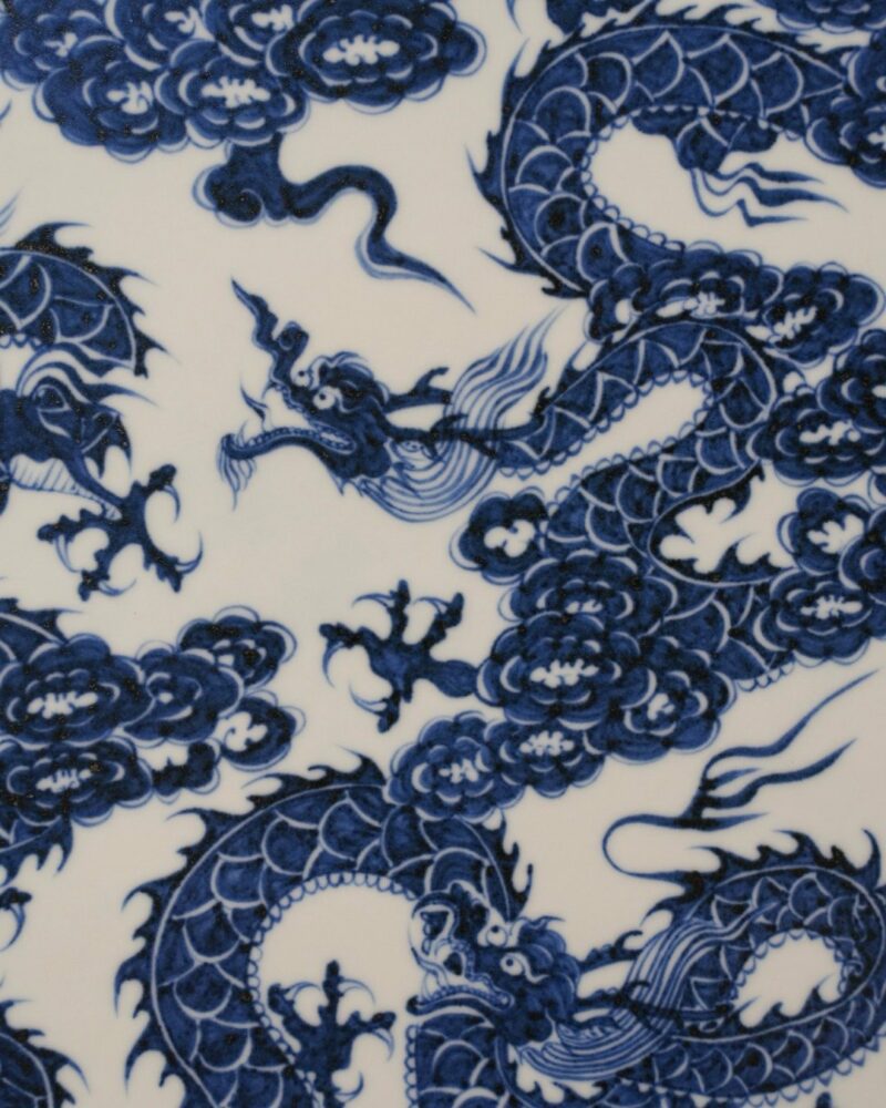 Handmade Underglaze decoration Porcelain Yuan Blue and White Five Dragons Chinese Tea Tray