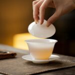 Minimalist Porcelain Ice Jade 130ml Gaiwan With Saucer