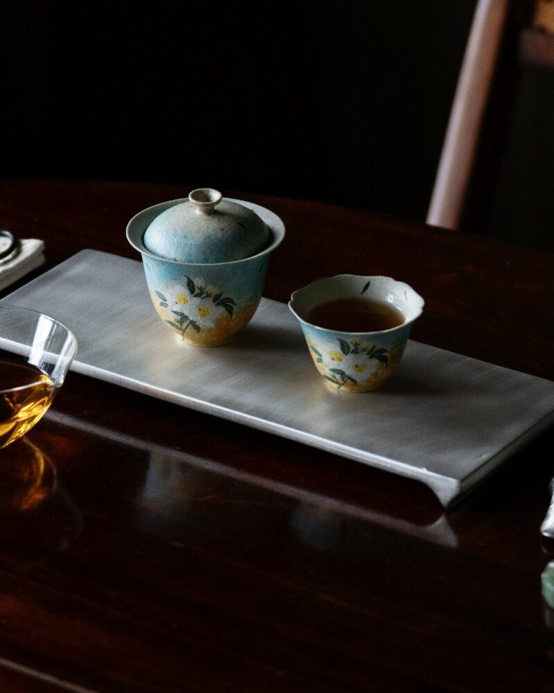 Hand-painted Artistic Chinese Style Ceramic Gardenia Blossom 170ml Gaiwan