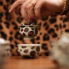 Hand-painted Qinghua Iron-red Porcelain leopard motif 60ml Gaiwan Set