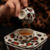 Hand-painted Qinghua Iron-red Porcelain leopard motif 60ml Gaiwan Set